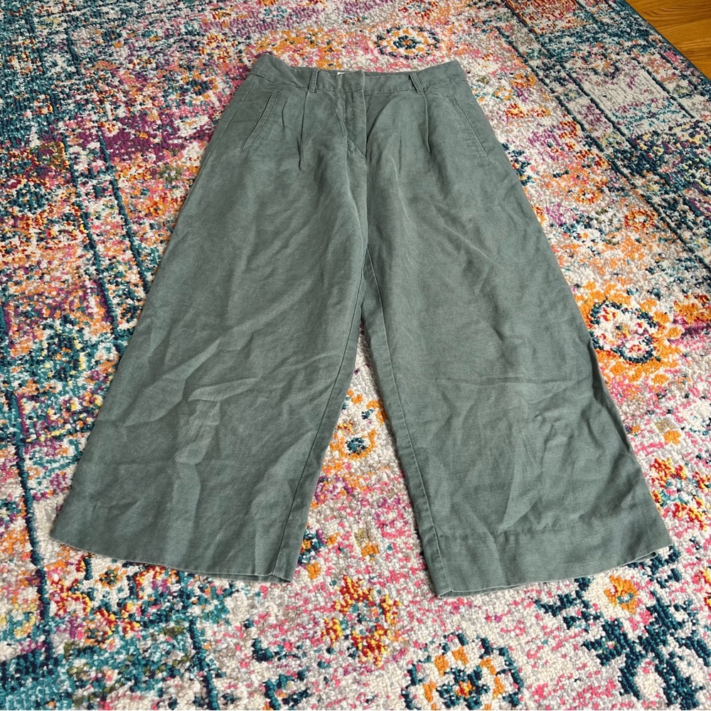 Wilfred Aritzia Green Linen Culottes Wide Leg Cropped Pants 0 - Picture 4 of 12
